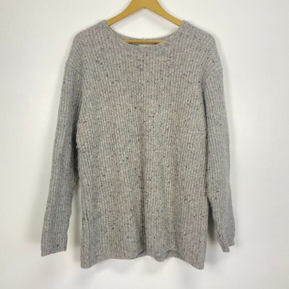Sundance Gray Speckled Chunky Knit Wool and Alpaca Blend Fisherman Sweater - Picture 1 of 12